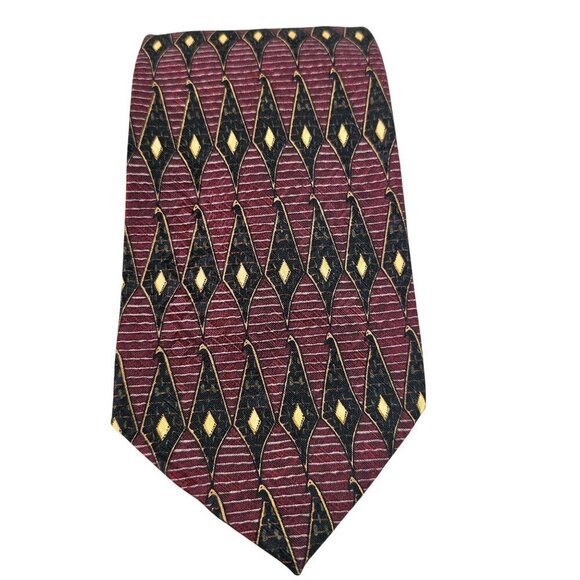 JZ Richards for Nordstrom 90s Handmade Silk Tie 4 x 58 Geometric Black Gold Wine - Picture 6 of 7
